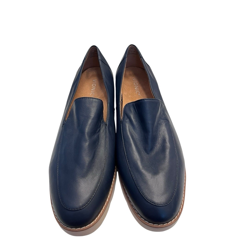 New VIONIC Sz 12 Kensley Loafer Navy Blue Leather Slip On Flats Women's Comfort - Picture 2 of 7